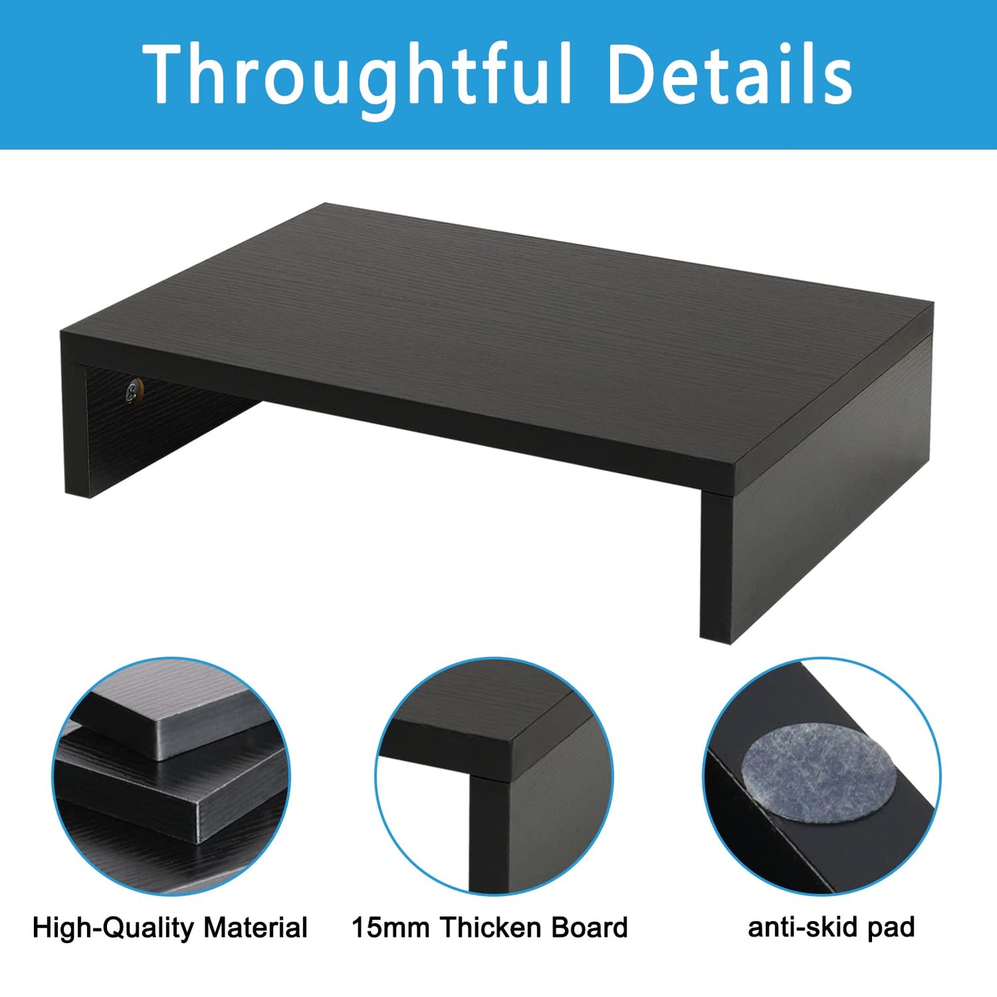TEAMIX 20 inch + 14.2 inch Black Monitor Stand Riser, Wood Monitor Stand for Desk TV/Screen/PC/Printer/Laptop Riser, Computer Stand with Keyboard Organizer, Desktop Shelf, Monitor Riser .