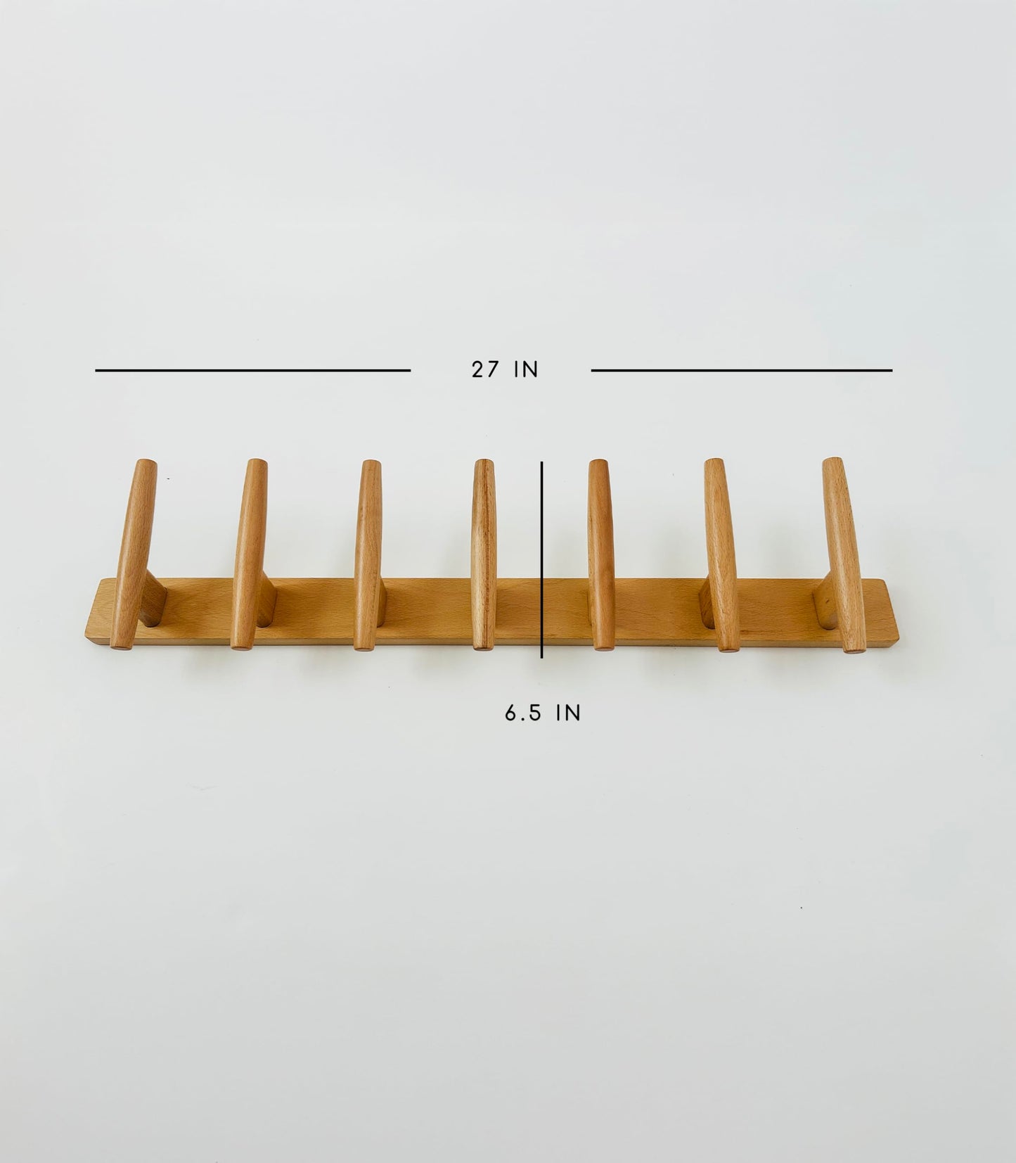 Flynt Ave. Wooden Wall Hook Rack with 7 Hooks, Solid Natural Wood Coat Rack, Mid-Century Modern Boho Wall Mounted Organizer, Heavy-Duty Entryway Storage, Heavy-Duty 22 lb Capacity