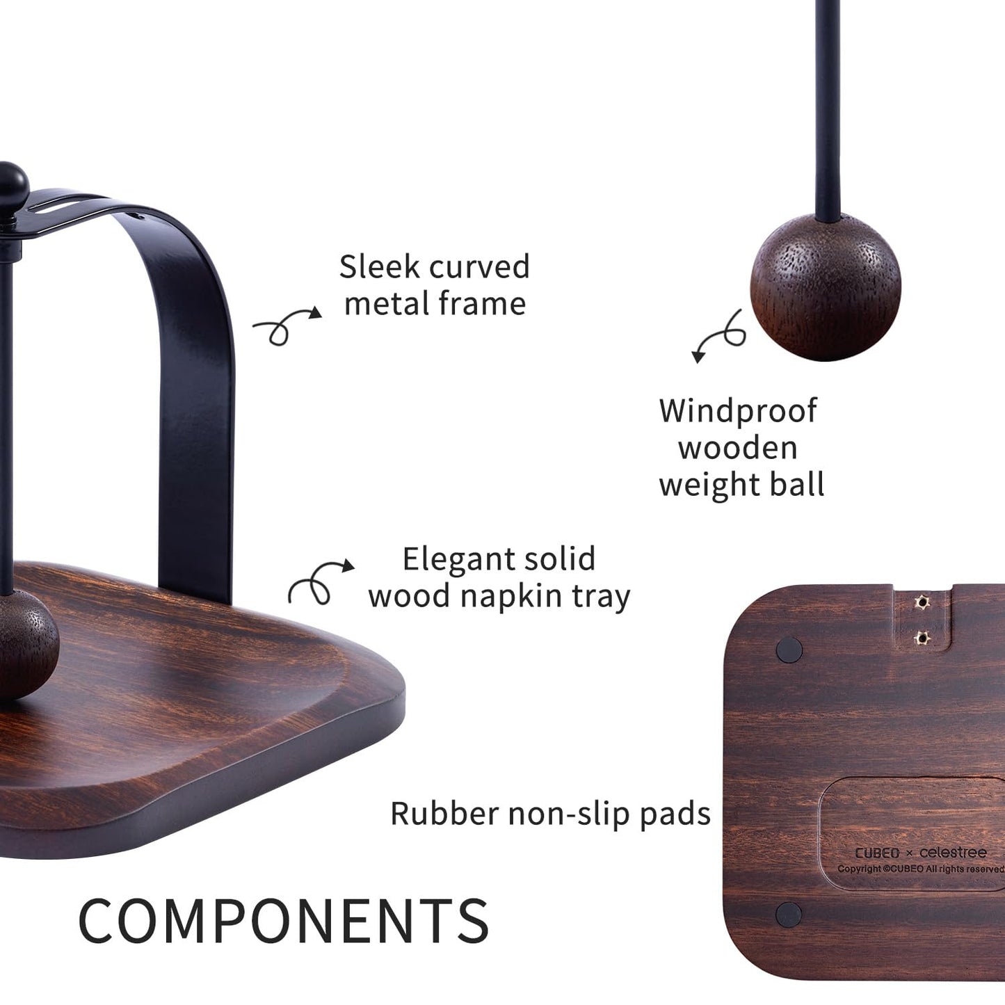 Celestree South American Rain Wood Napkin Holder for Table - Nordic Style Wooden Cocktail Napkin Holder Fits 5-7" Napkins - Windproof Dispenser for Kitchen, Coffee Bar, Cocktail Bar (Gift Idea)