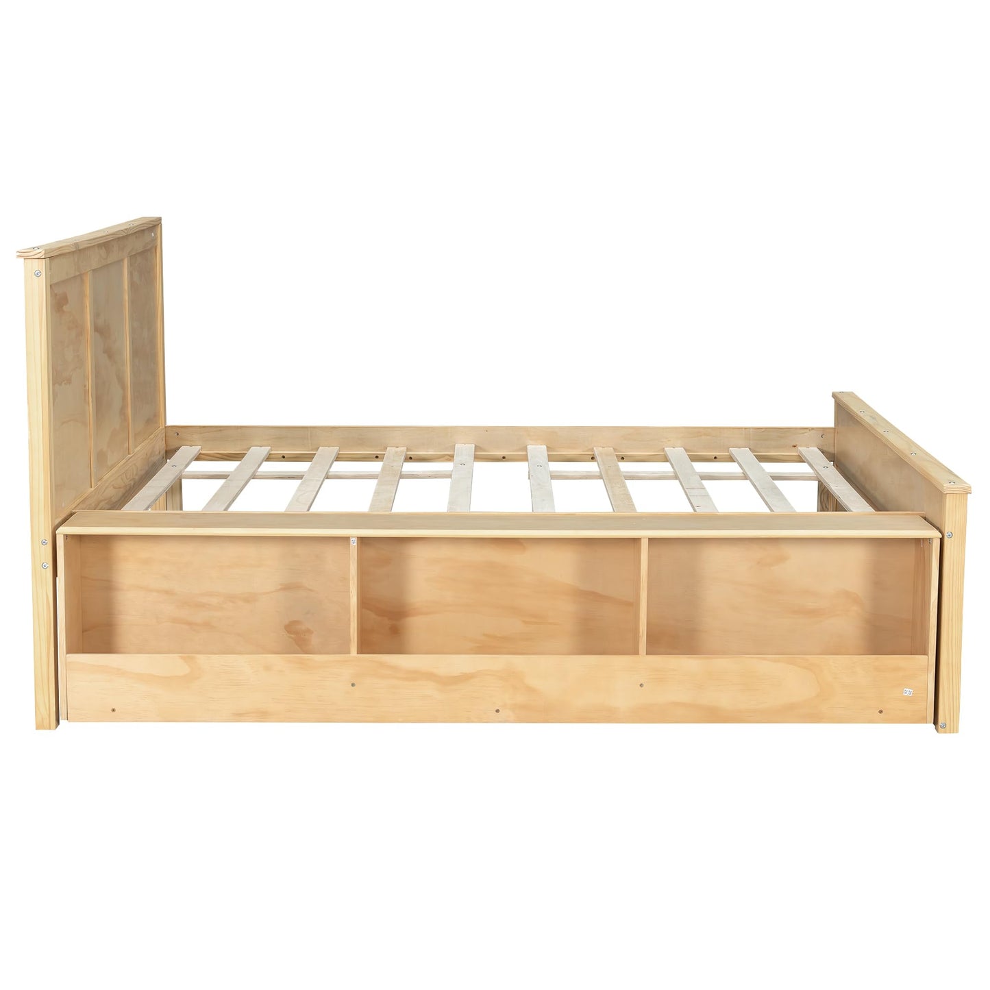 Merax Classic Wooden Platform Bed with Trundle Bed and Storage Cabinet, Full Storage Bed Frame with Headboard for Bedroom, Guest Room,No Box Spring Needed,Easy Assemble, Natural