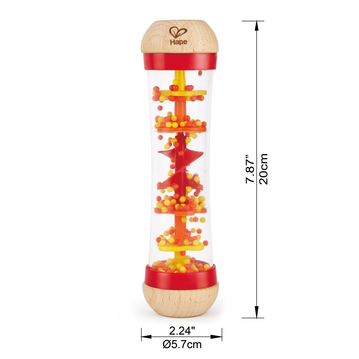 Hape Beaded Raindrops | Mini Wooden Musical Toddler Instrument, Shake & Rattle Rainmaker Toy, Red