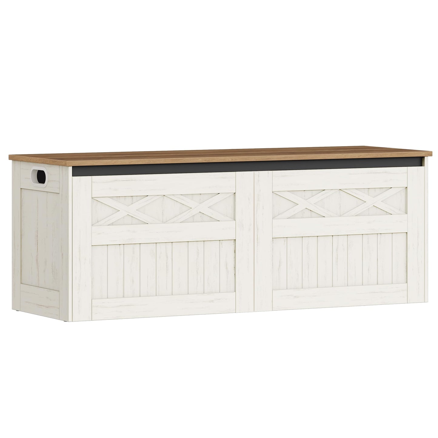 Hzuaneri 47.2" Storage Chest, Large Storage Bench with 2 Hinges, Farmhouse Wooden Box Bench, Lift-Top Organizer Chest, Wooden Bed End Bench, Suitable for Entryway, Bedroom, Retro White SB51214X