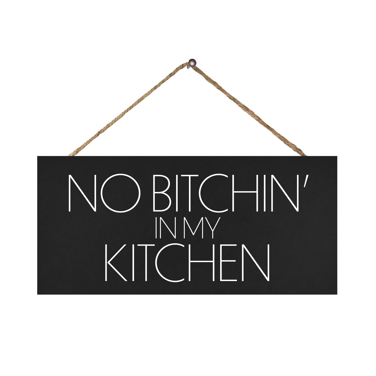 JennyGems Funny Kitchen Signs No Bitchin In My Kitchen - Modern Farmhouse Wall Art & Décor - Hanging Wooden Sign, Made in USA