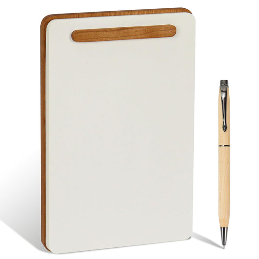 MultiBey Cherry Wood Memo Board - Magnetic Notepad Holder with 50 Custom-Cut Paper Refills and Wood Ballpoint Pen, Flush Writing Surface Wood Board for Menus, Checklists, Office Desk