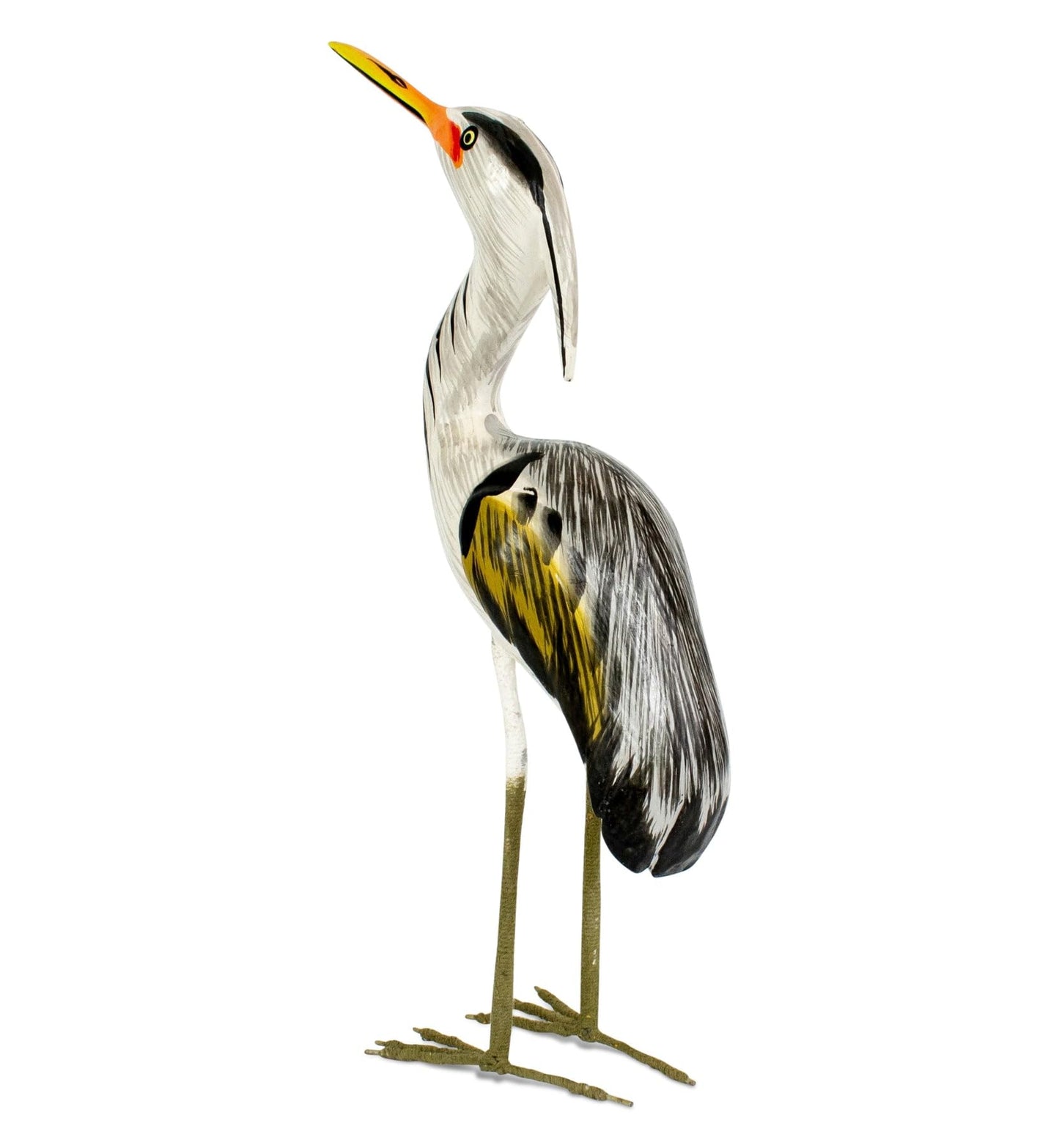 G6 Collection Hand Carved Great Blue Heron Sculpture – Wooden Coastal Bird Figurine, Elegant Wading Bird Decor – Great Blue Heron