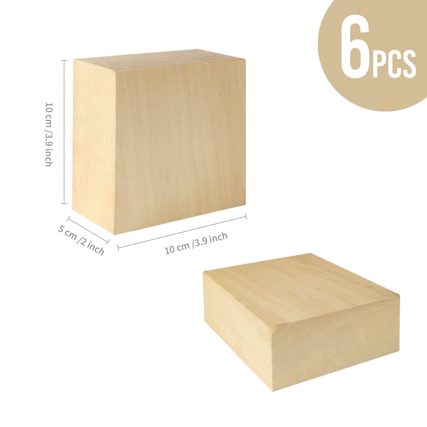 6 Pack Basswood Blocks for Crafting, 4 x 4 x 2 Inch Squares Bass Wood Blocks for Carving, Unfinished Bass Wood Blocks for Crafts, Basswood Carving Blocks for Class, Home DIY