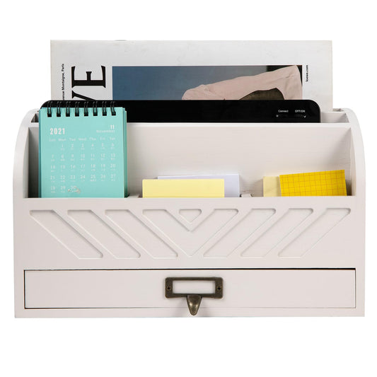 VERGOODR Solid Wooden Desk Drawer Organizer Desktop File Sorter,Desktop Mail Organizer with Handle For Office Supplies,Office Desk Accessories & Workspace Organizers for Home Organization (white)