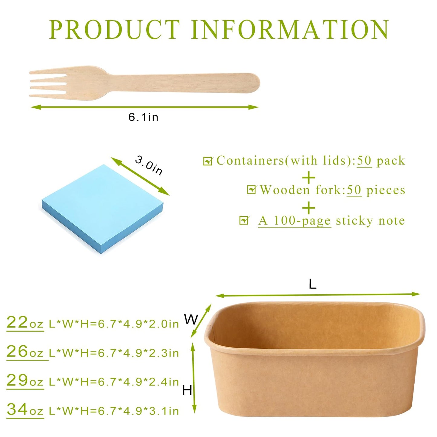 50-Pack 22oz Kraft Paper Bowls Disposable with Lids and Wooden Forks, Disposable Meal Prep Containers Paper Food Prep Containers with Lids, To Go Container for Hot Soup/Salad, Freezer & Microwave Safe