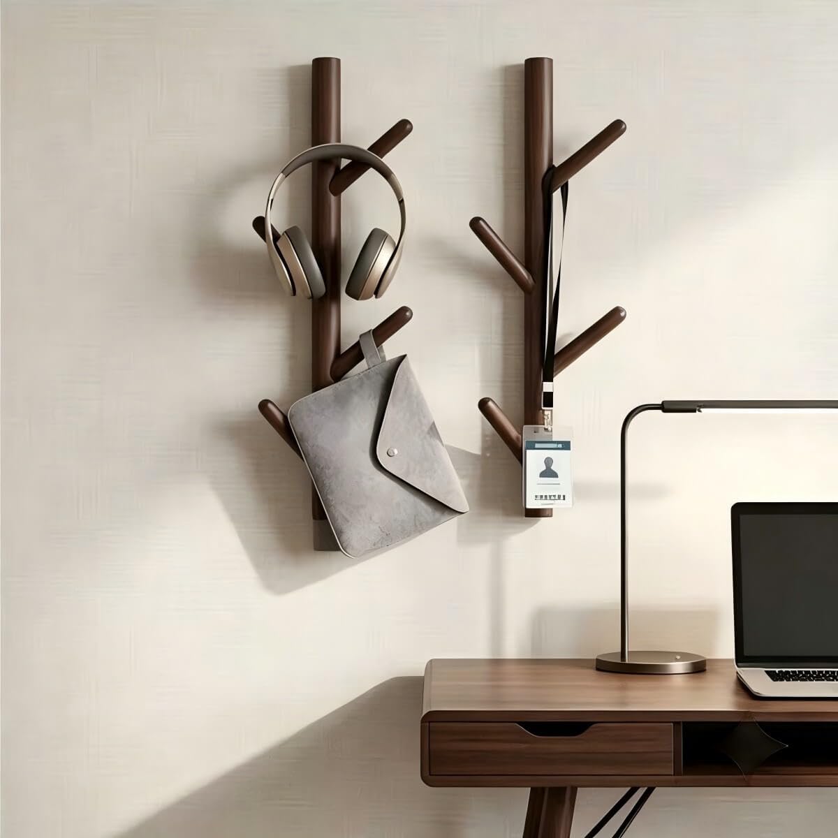 VAWNKUKN Tree-Shaped Wall Mounted Coat Rack (2-Pack) Vertical Hat Rack for Wall, Space-Saving Coat Rack Wall Mount for Entryway, Bedroom, Clothes Rack Wall Mount (Dark Brown)