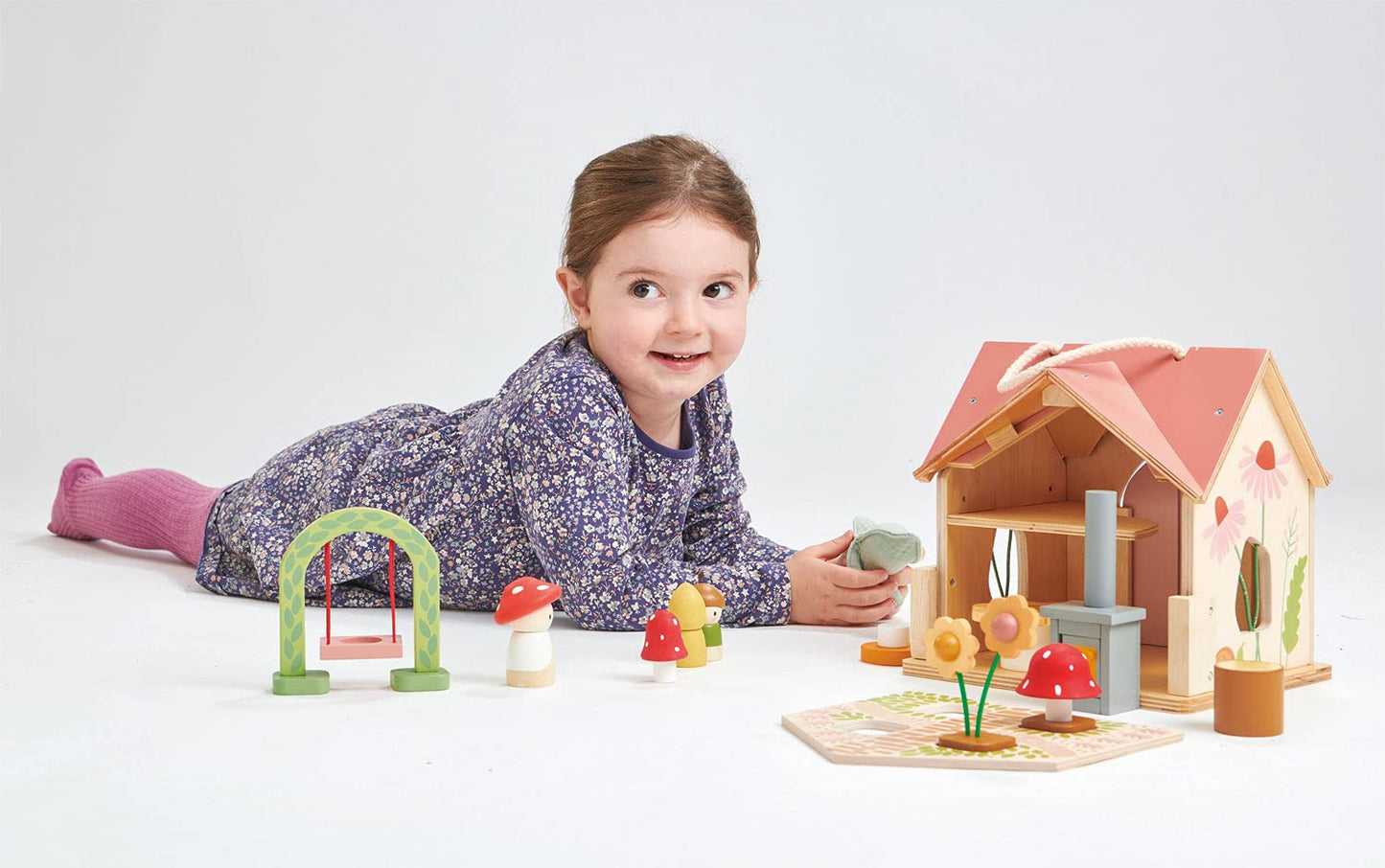 Tender Leaf Toys - Rosewood Cottage – Beautiful Portable Wooden Dollhouse Cottage Set for Kids 3+