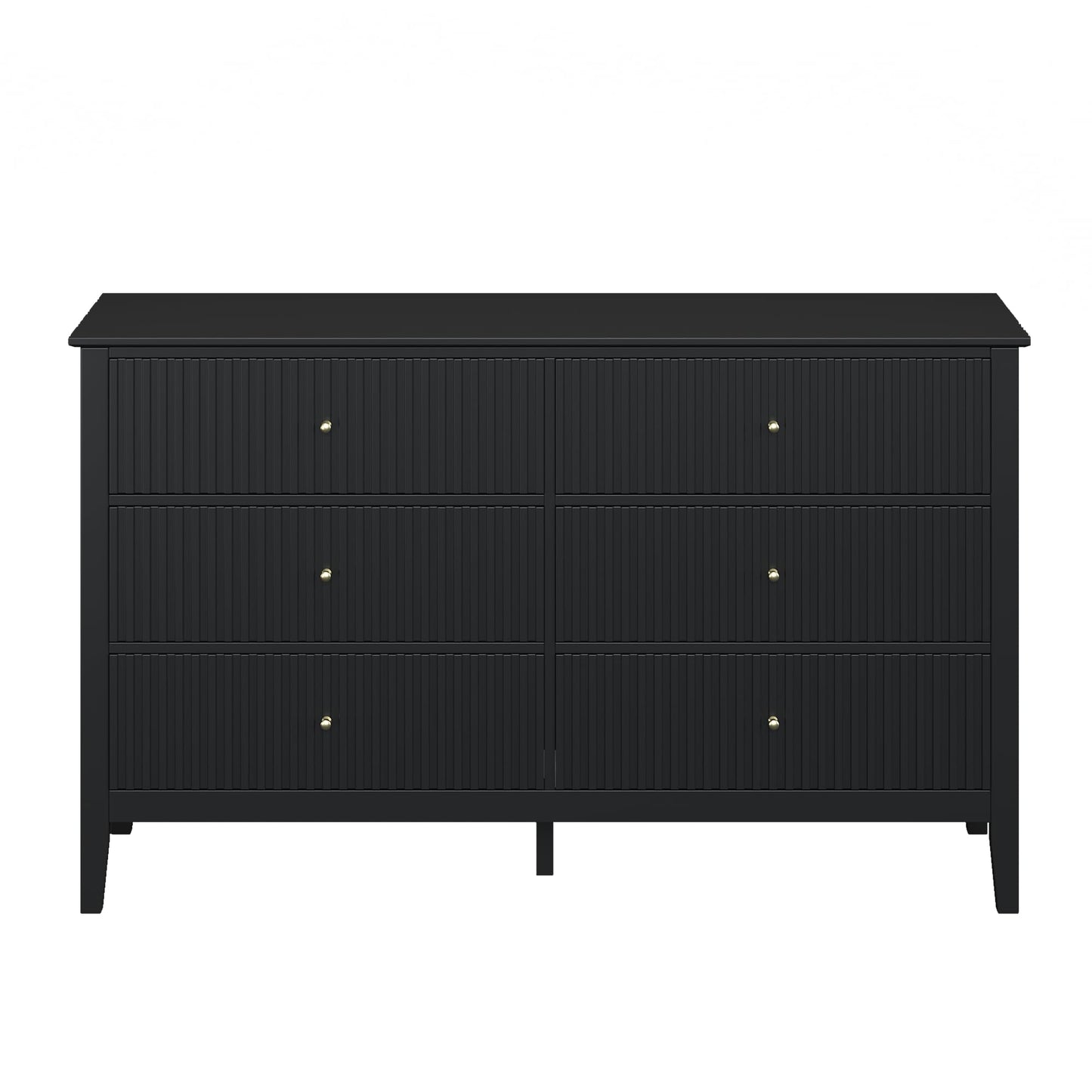 May in Color Black Fluted 6 Drawer Cabinet, Modern TV Console Table, Wood Entryway Table for Storage, Wooden Sideboard Cabinet for Bedroom, Hallway, Living Room