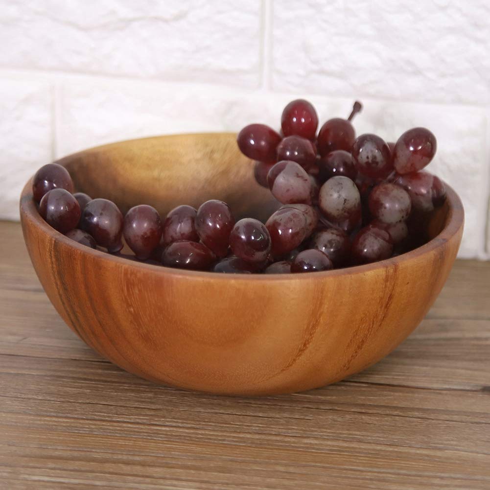 Miskall Wood Serving Bowls, 7.9 Inch Handcrafted Wooden Individual Bowls for Food/Soup/Salad/Pasta, Use as Snack Holder Plate for Kitchen and Dining