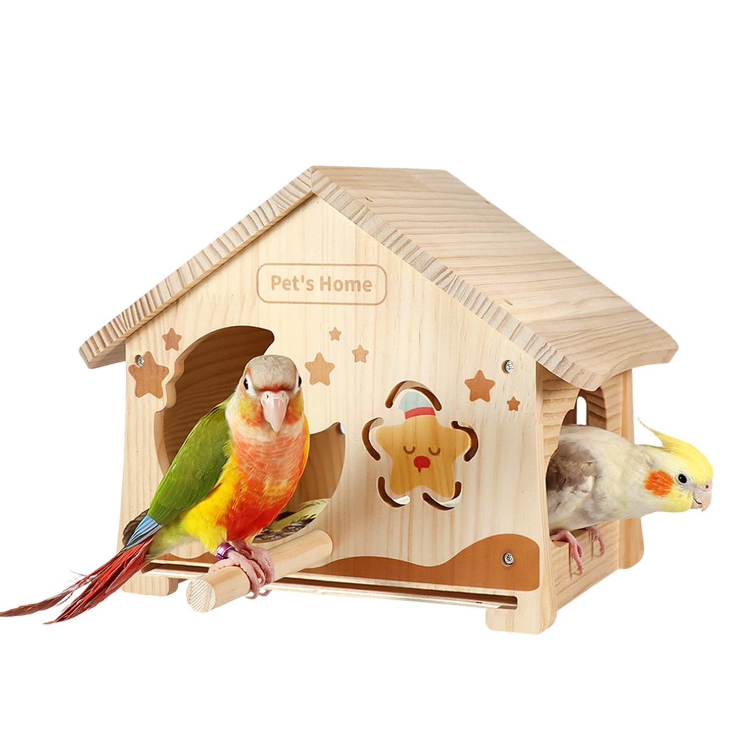 Wooden Bird House with Removable Tray, DIY Paintable Birdhouse for Lovebirds Budgies Cockatiels Conures, Cozy Bird Nest for Indoor Outdoor Use (Wood Tray (Standard))