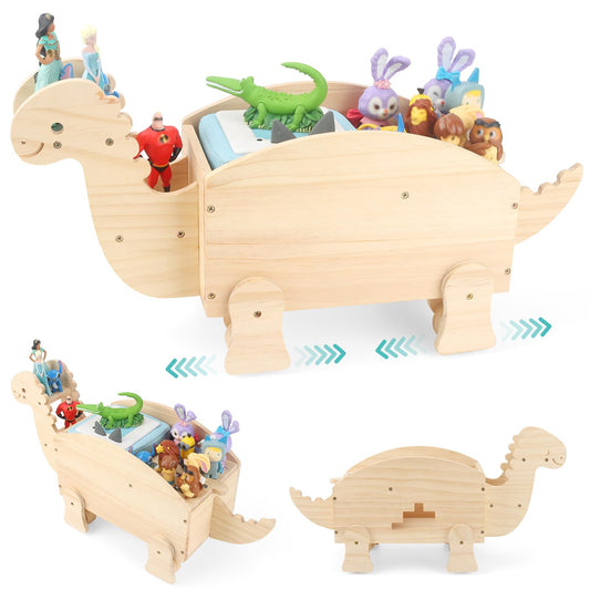 RZYLKA Dinosaur for Toniebox Organizer Shelf Storage – Magnetic Wooden for Tonies Shelf & Tonies Figures Display Rack, Slideable Dinosaur Car Design Compatible with Toniebox 1/2