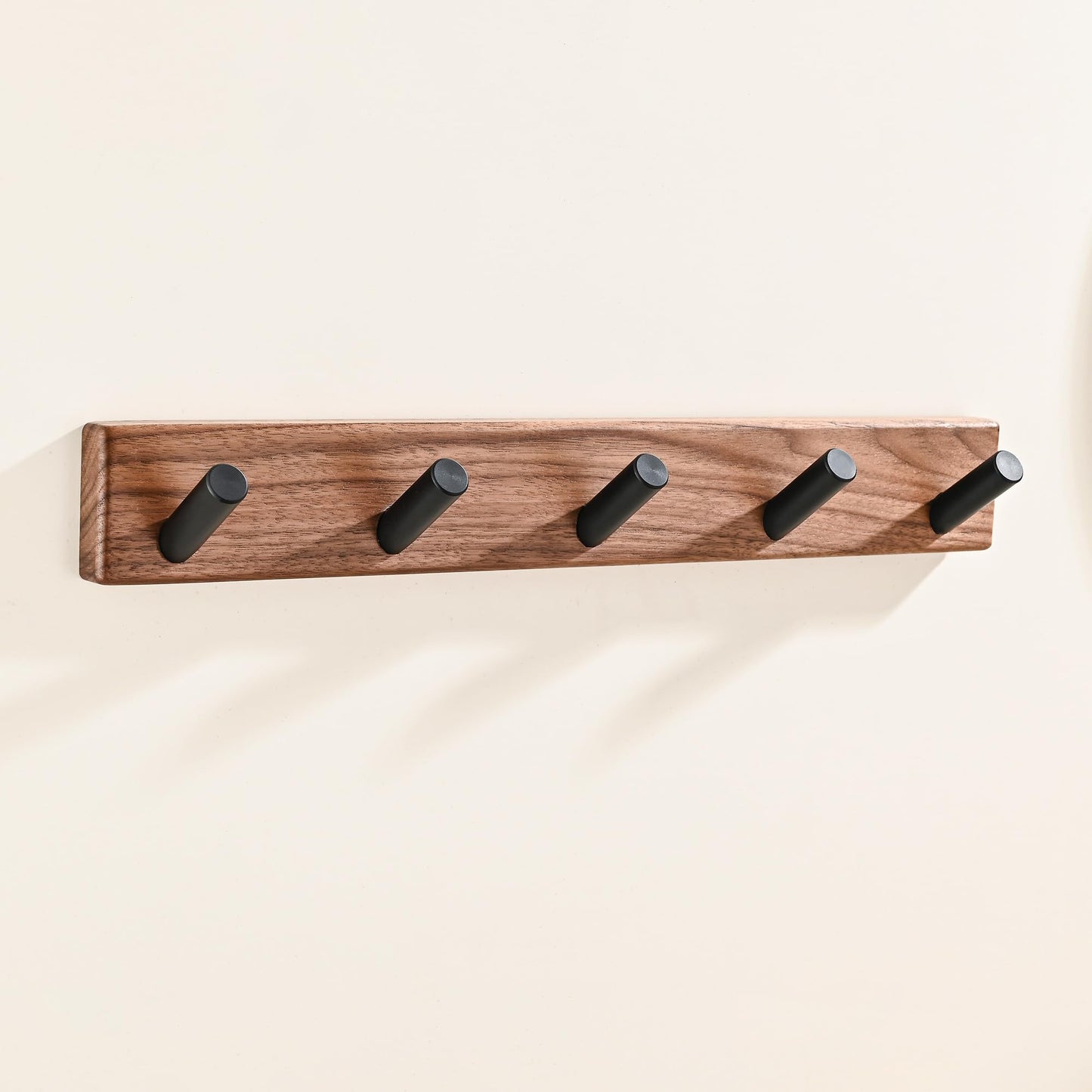 LECHYN 17.3" Small Wooden Coat Rack Wall Mounted with 5 Pegs Hooks, Entryway Wall Hooks Coat Hanger for Hanging Towel Jacket Clothes Hat Backpack Shoe Purse Key Holder Hook Rail by Black Walnut Wood