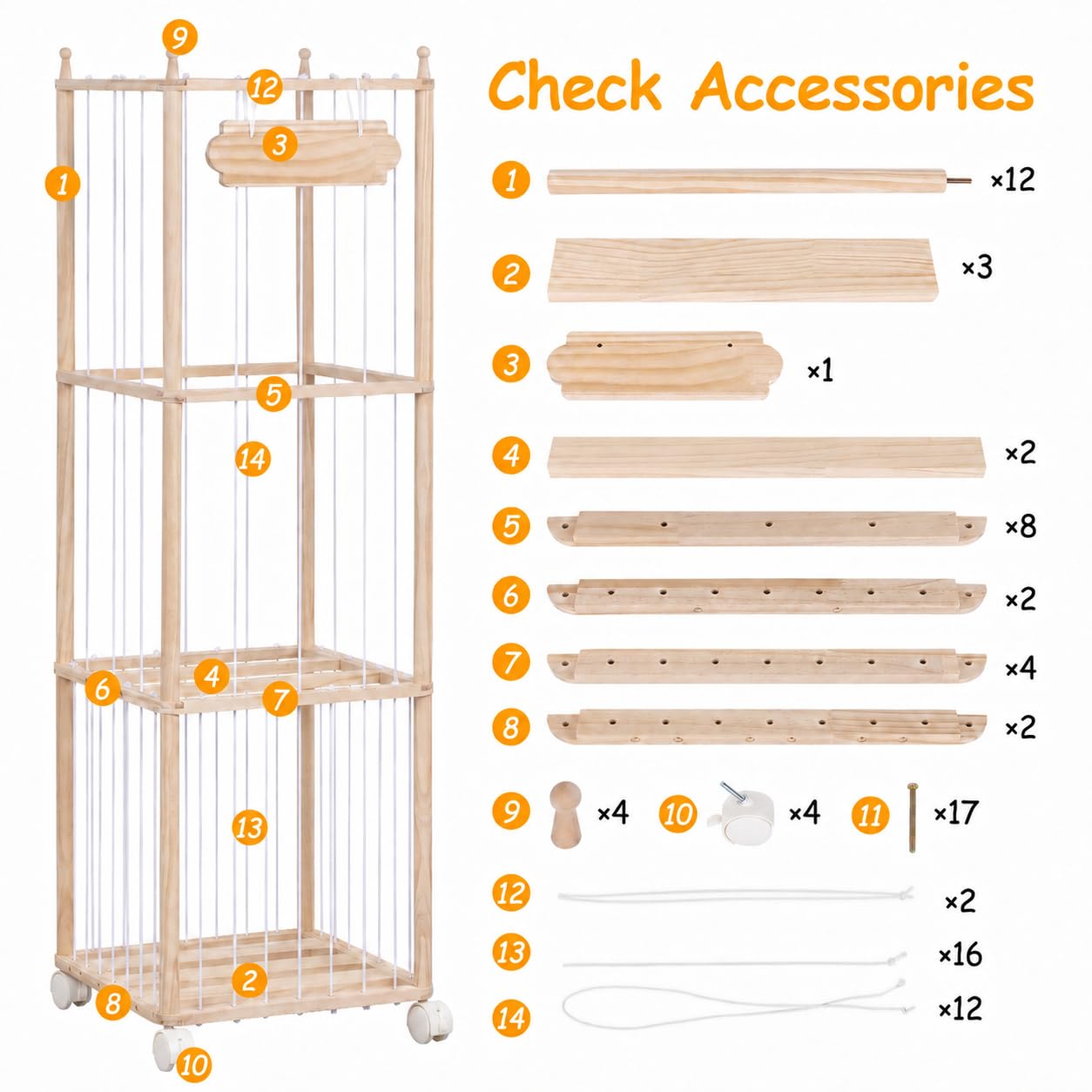Stuffed Animal Storage - Wooden Large Organizer Holder for Kids' Room and Playroom - Plush Zoo Animals Holder with Elastic Cords & Brake Wheel for Toddler Bedroom Toy Stuff Organization