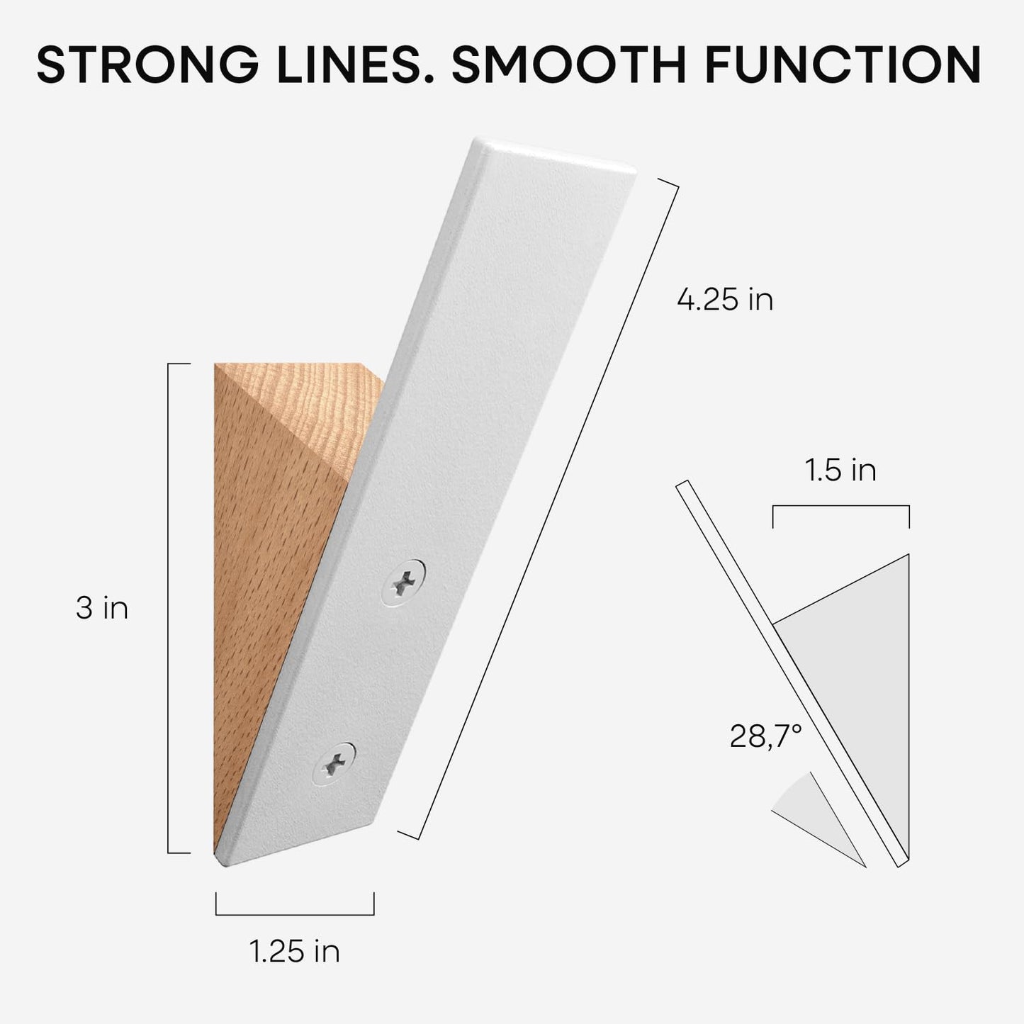 Homeforia Beech Wood Coat Hooks, High End Beech Wood & White Metal Wall Mounted Clothing Hooks, Mid-Century Modern Coat Hooks, Heavy Duty Wooden Hooks for Hanging Coats, Hats, Towels & More, Set of 3