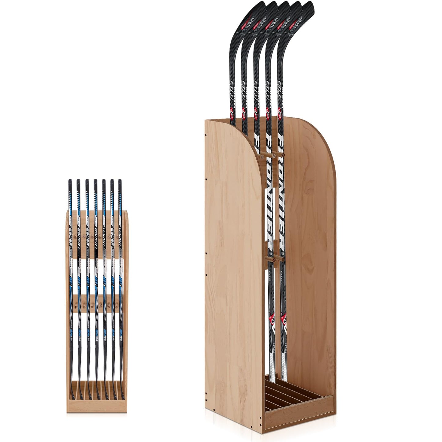 Cinnvoice 38 Inch Vertical Hockey Stick Rack Wooden Hold 7 Hockey Sticks Holder Stand Organizer for Players Display Home Garage Storage(Walnut)