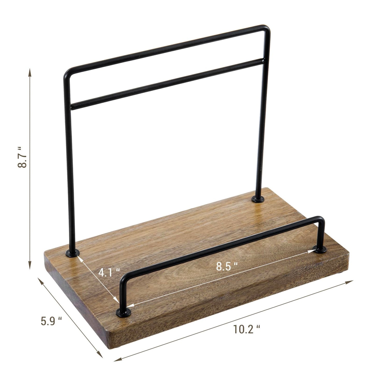 MyGift Premium Acacia Wood and Matte Black Metal Cookbook Stand – Rustic Kitchen Countertop Book Holder Rack for Recipes, Tablets, Cutting Boards