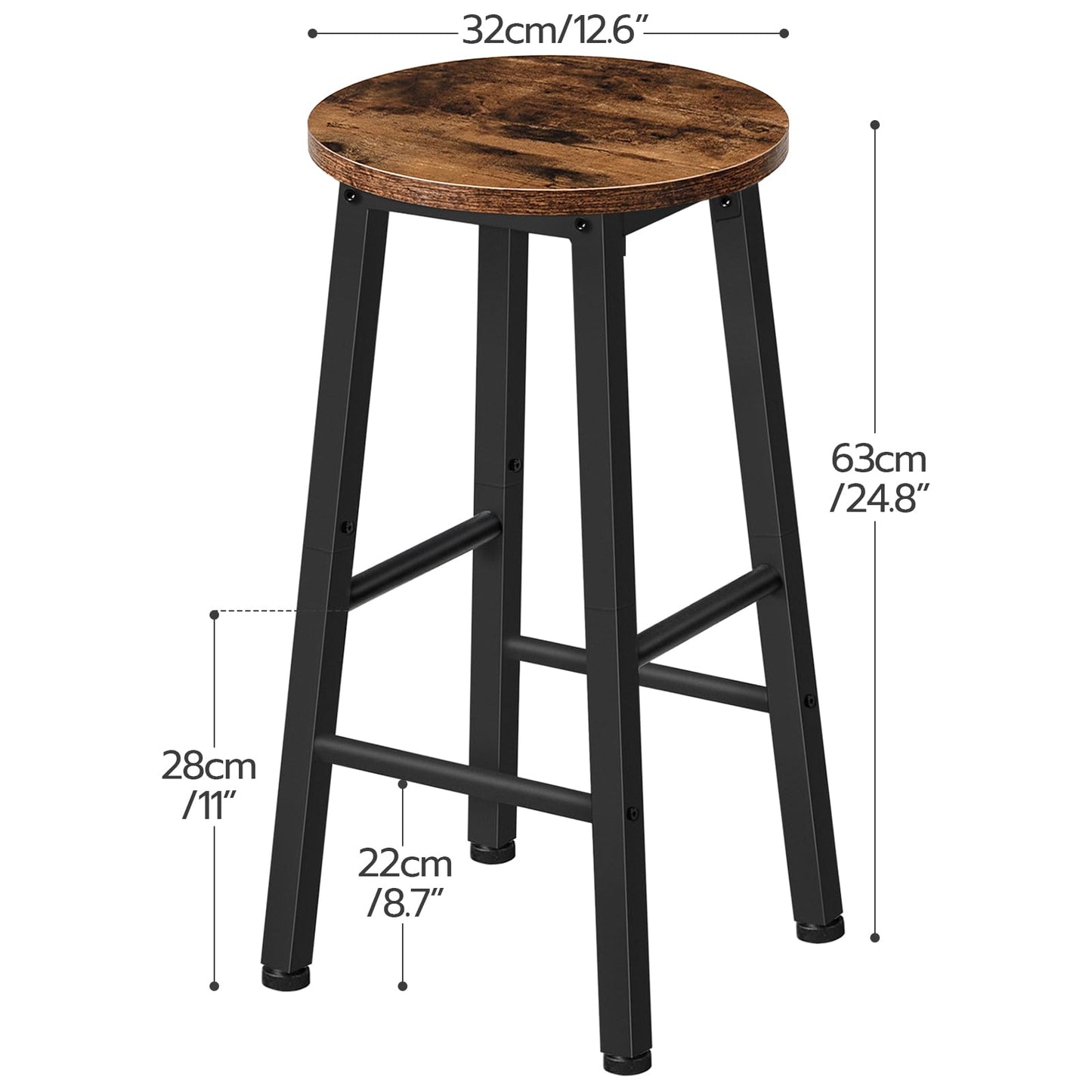 HOOBRO Bar Stools, Barstools Set of 2,Counter Height Barstools, 24.8" Bar Stools for Kitchen Island, Industrial Bar Chairs, for Dining Room, Kitchen, Bar, Rustic Brown and Black BF07BY01G1