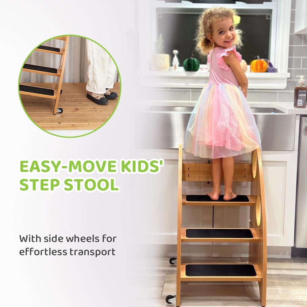 StrongTek Step Stool, Step Ladder with Wheels