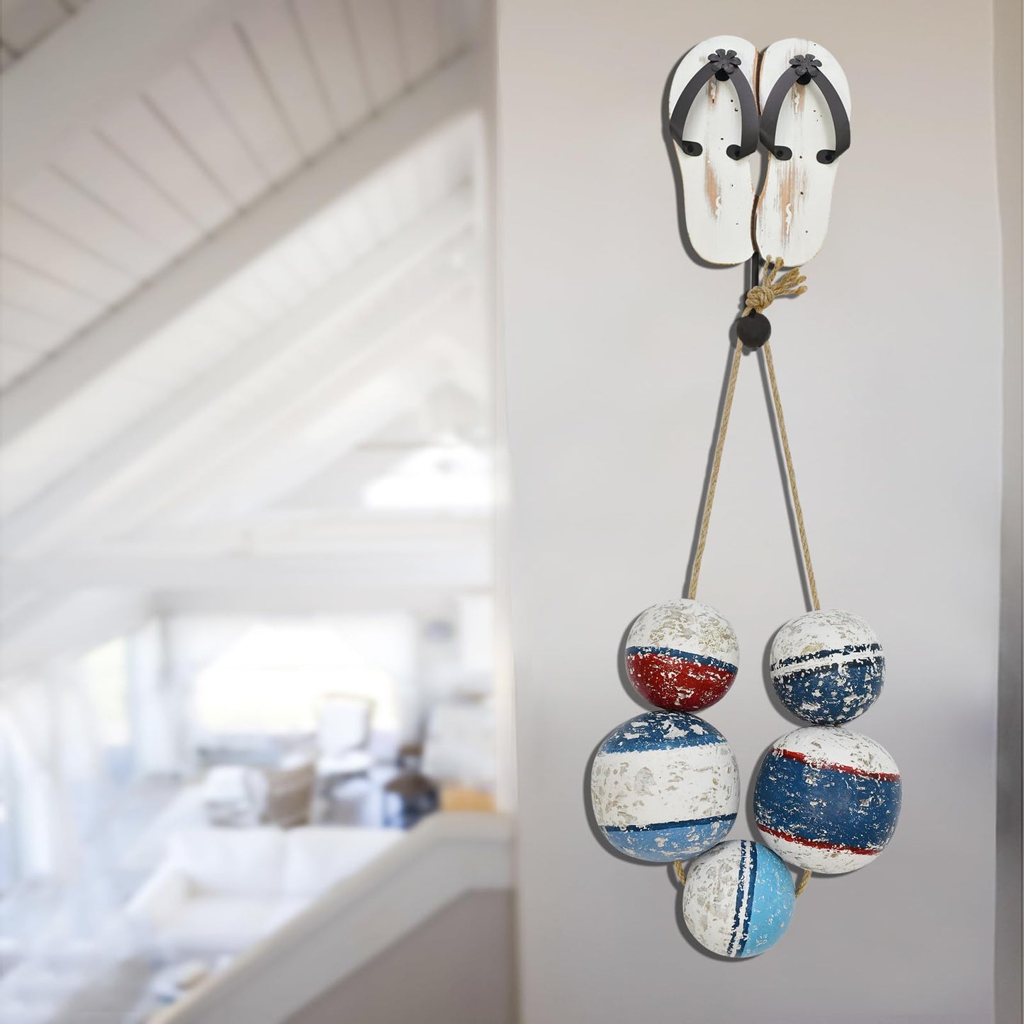 Wood Buoys Nautical Wall Decor for Home, Rustic Decorative Wall Hanging Fishing Floats Wooden Sculpture Distressed Buoys Beach Ornament Ocean Sea Coastal Decor for Bathroom Bedroom Living Room
