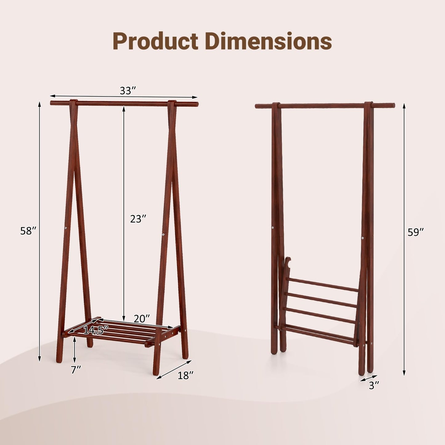 Giantex Folding Clothes Rack, Solid Rubber Wood Clothes Hanging Stand with Storage Shelf for Garments Hats Handbags, Wooden Clothing Rack for Bedroom, Living Room, Entryway