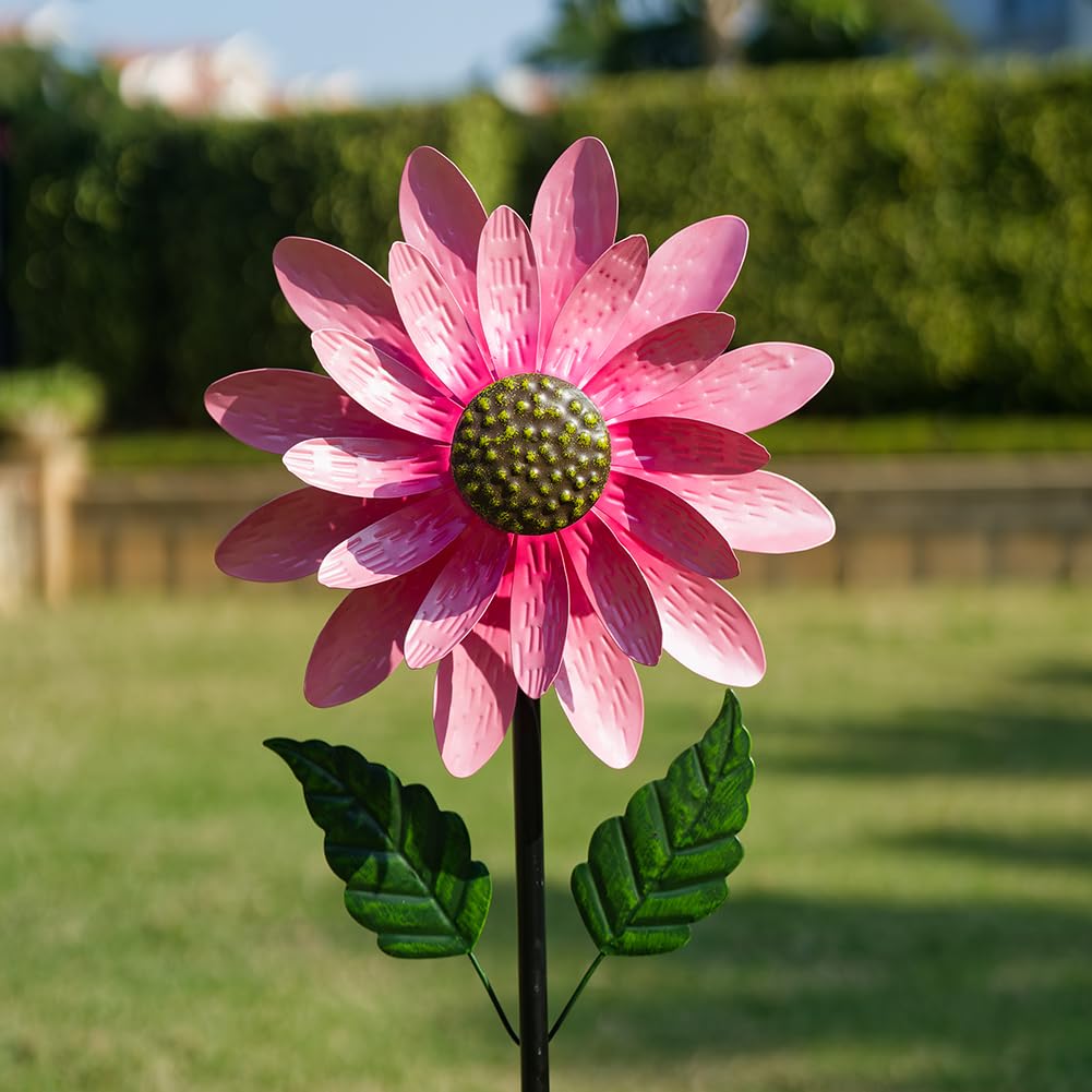 Viveta Wind Spinner Outdoor, Decorative Wind Sculpture wtih Sturdy Stake,Pink Pinwheels for Yard and Garden