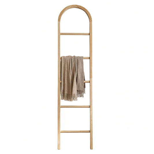 Wooden Blanket Ladder - Natural & Motley Wood - Leaning Wall Decor for Bedroom, Bathroom, Living Room - Rustic Quilt Holder & Towel Rack (Light Wood Color-Curved, 76in（5-Tier）)