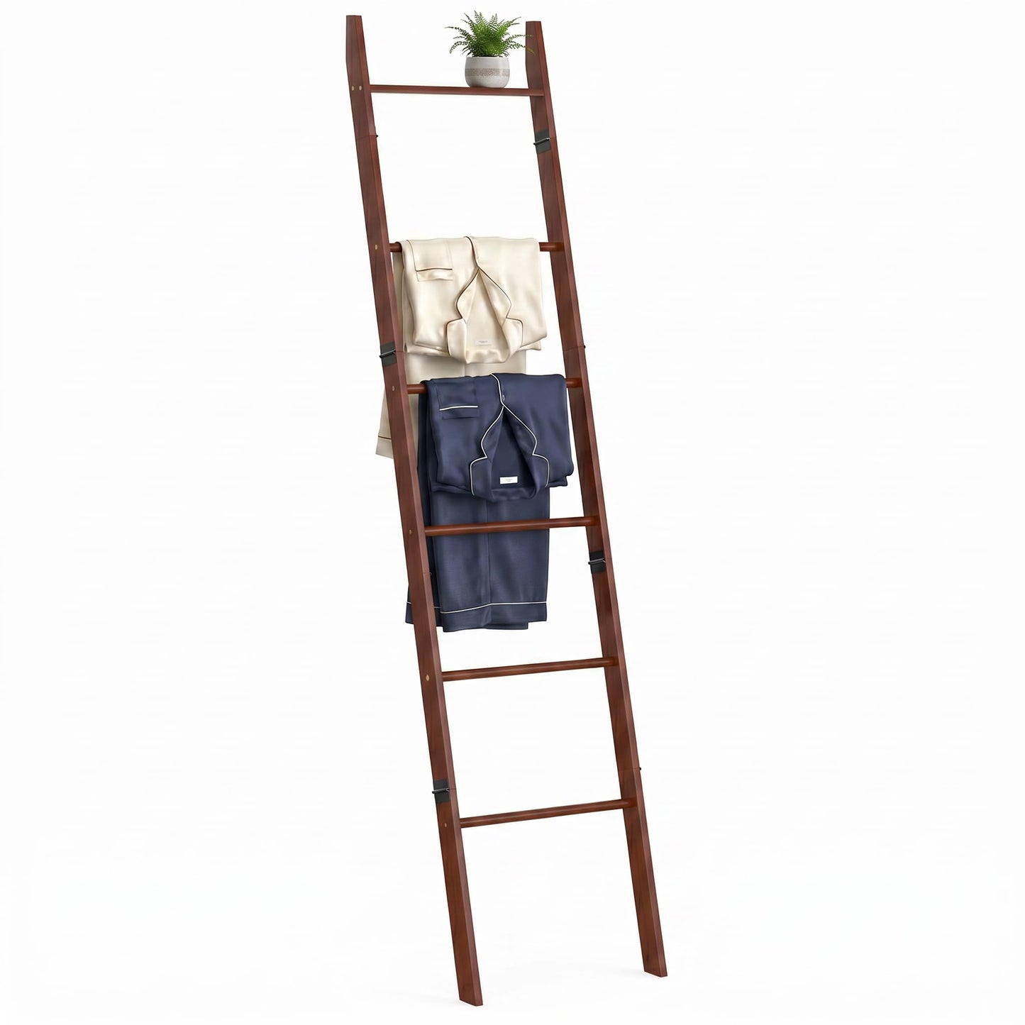 Plusinthebox 6 Tier Blanket Ladder with Shelf, Wooden Blanket Rack for Living Room, Leaning Towel Ladder Rack for Bedroom, Bathroom, Quilts, Throws, Towels and Farmhouse Décor Black