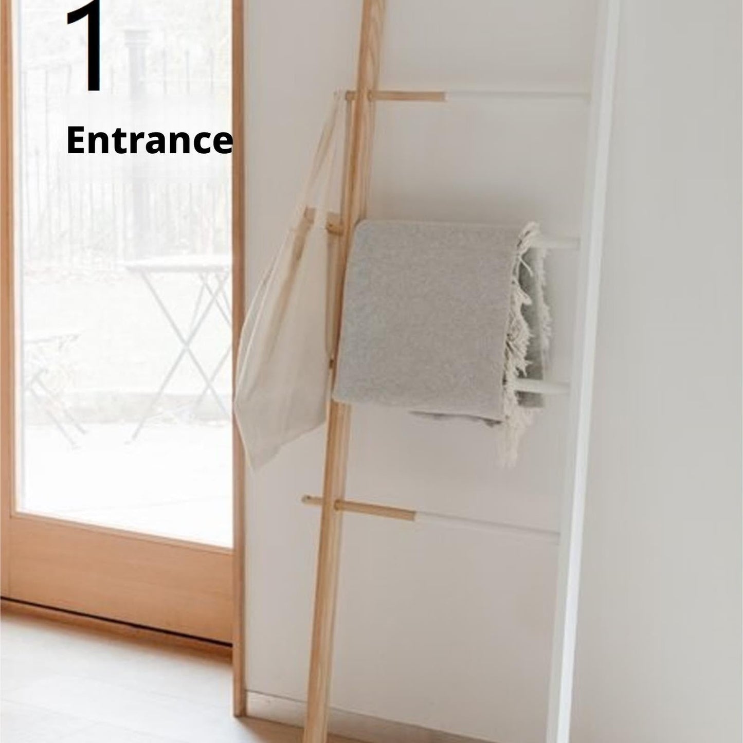 SHSWUD Free Standing Towel Rack, Pool Towel Ladder Wooden Rack Rail Blanket Clothes for Bathroom Bedroom Large Storage(White)