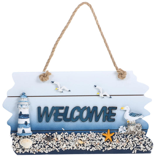 Rectangular Wood Hanging Welcome Sign For Front Door,Outdoor Indoor Nautical Themed Decorative Wood Signs Farmhouse Welcome Door Plaques For Porch Wreath Decor 11.40"X6.68"