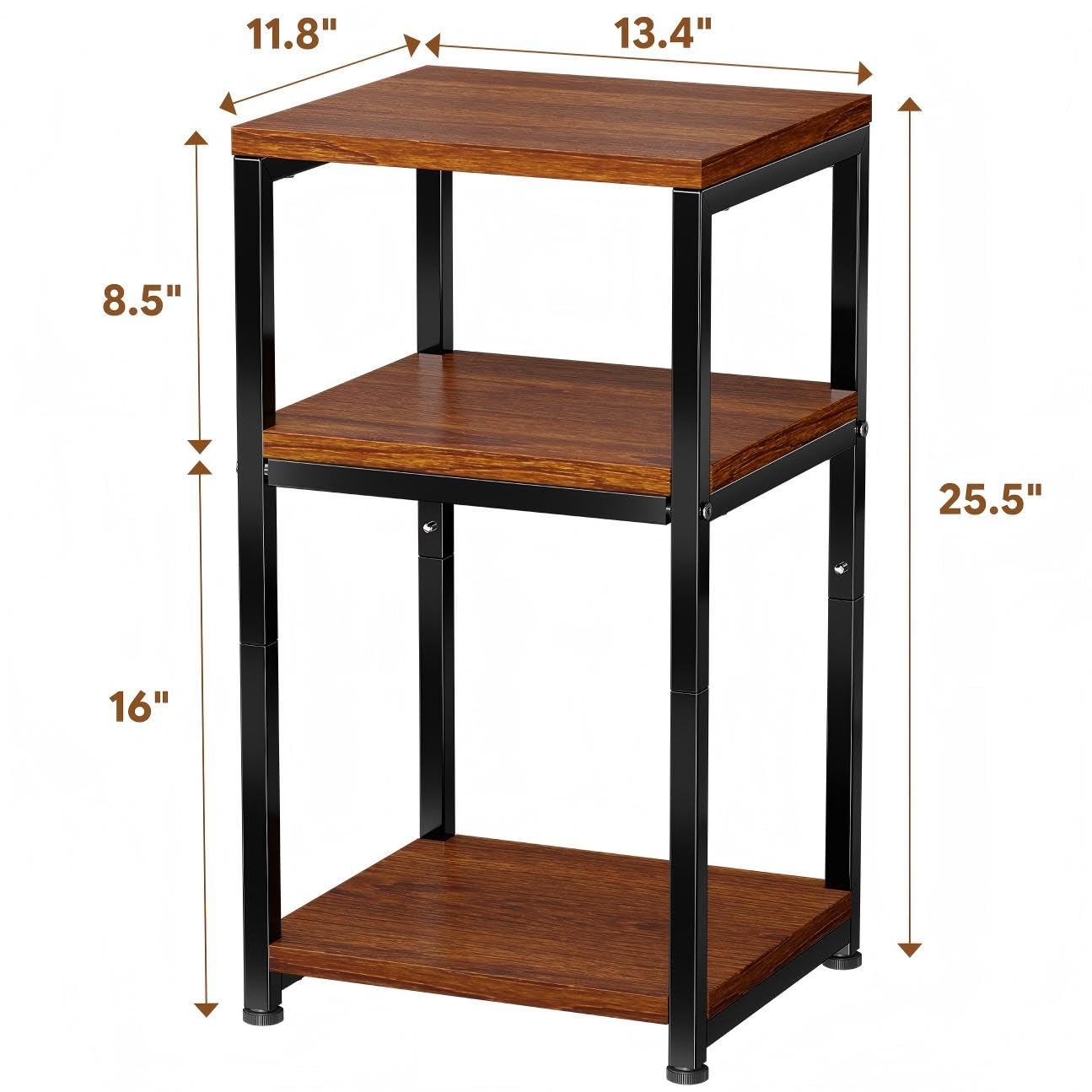 Ekisemio 3-Tier Side Table – End Table Nightstand for Small Spaces & Living Room, Rustic Brown