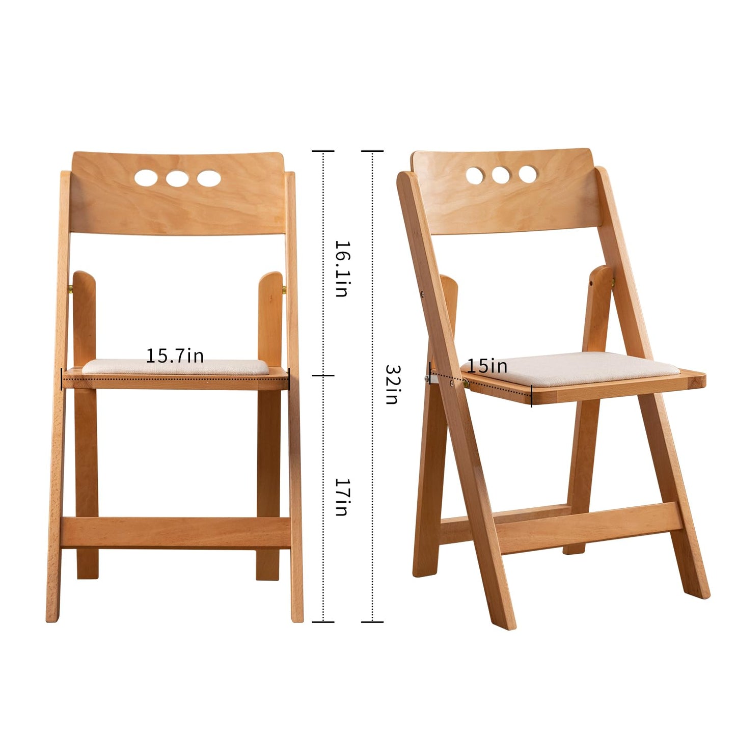 GTNSAFP Wooden Folding Chair with Soft Cushion, Simple and Stylish, Comfortable and Durable, Suitable for Weddings, banquets and Events, 4 Sets, high backrest Natural，Linen pad