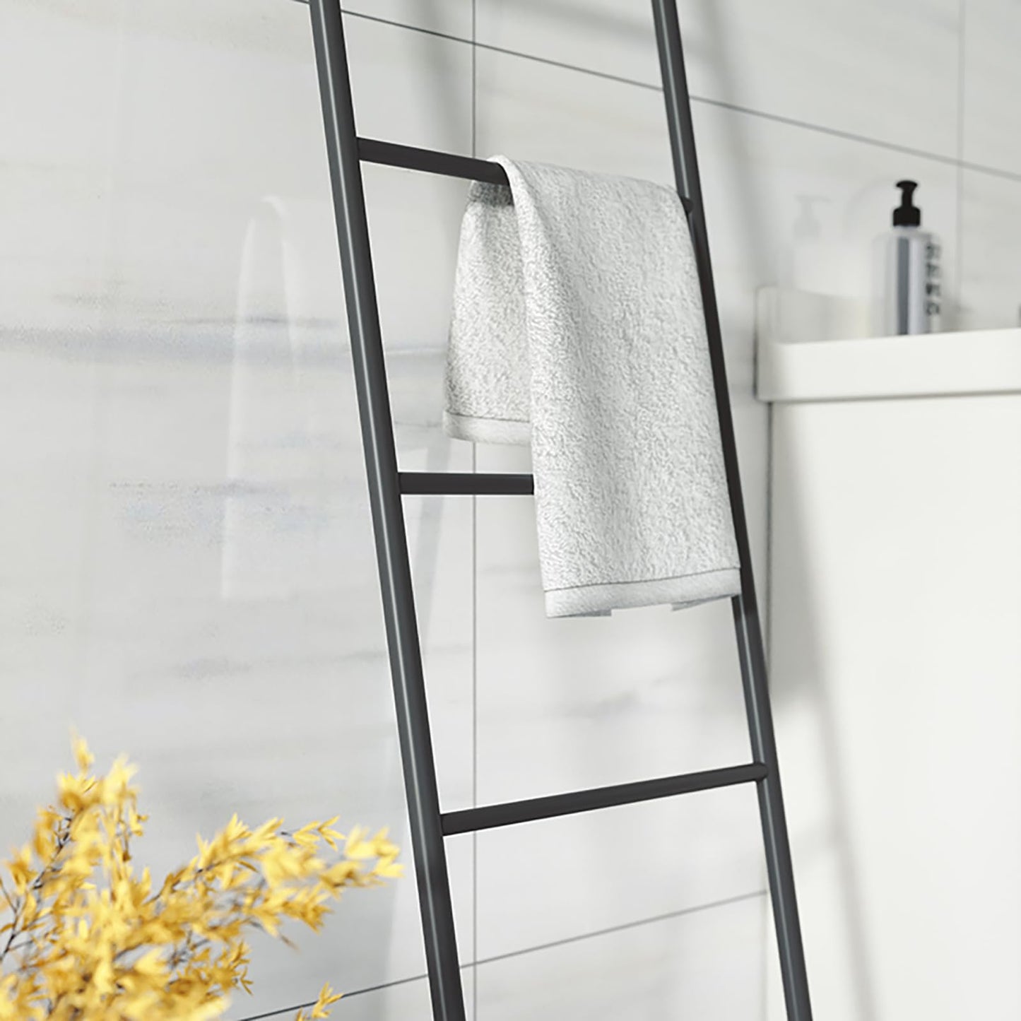 Metal Towel Ladder, Free Standing Wooden Towel Rack for Bathroom, Wall Leaning Blanket Holder, Multi-Tier Bath Towel Stand