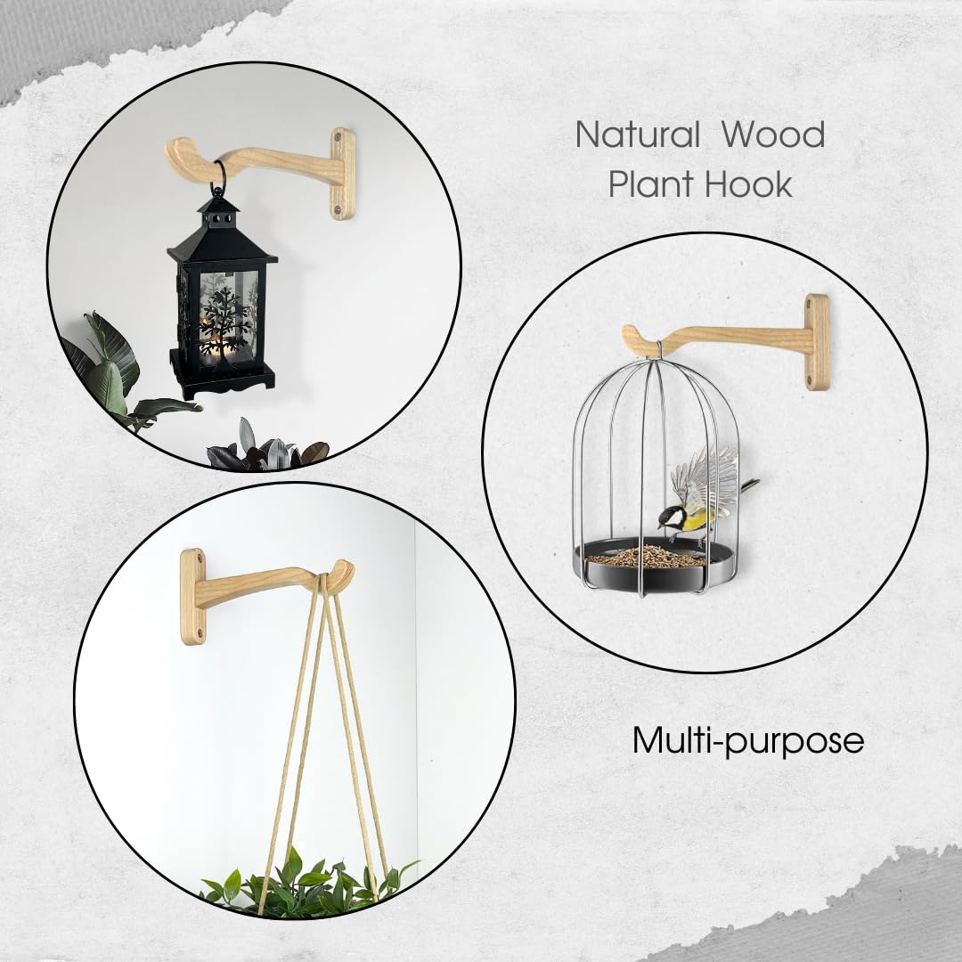 EvenWood Wooden Wall Plant Hanger for Plants - Wood Indoor Plant Hook for Wall Plant, Wind Chimes, Flower Brackets - Durable Bracket Plant Hanger (KO2)