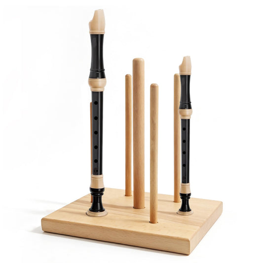YKANYN Recorder Stand with 7 Multi-Size Pegs, Wooden Flute Display Holder for Soprano, Alto, and Sopranino Recorders, Stable Tin Whistle Rack for Music Classroom, Studio and Home Organization