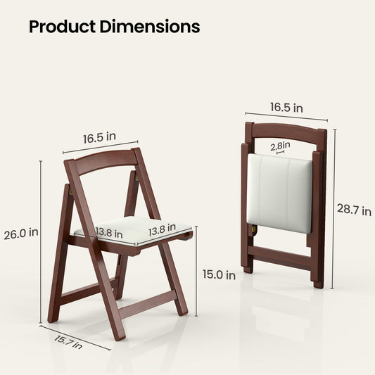 CoPaws Wooden Folding Chair with Cushioned Seat, Portable Folding Dining Chair, Stackable Solid Wood Chair for Wedding, Events, Office, Kitchen, Patio, Garden, 1 Piece