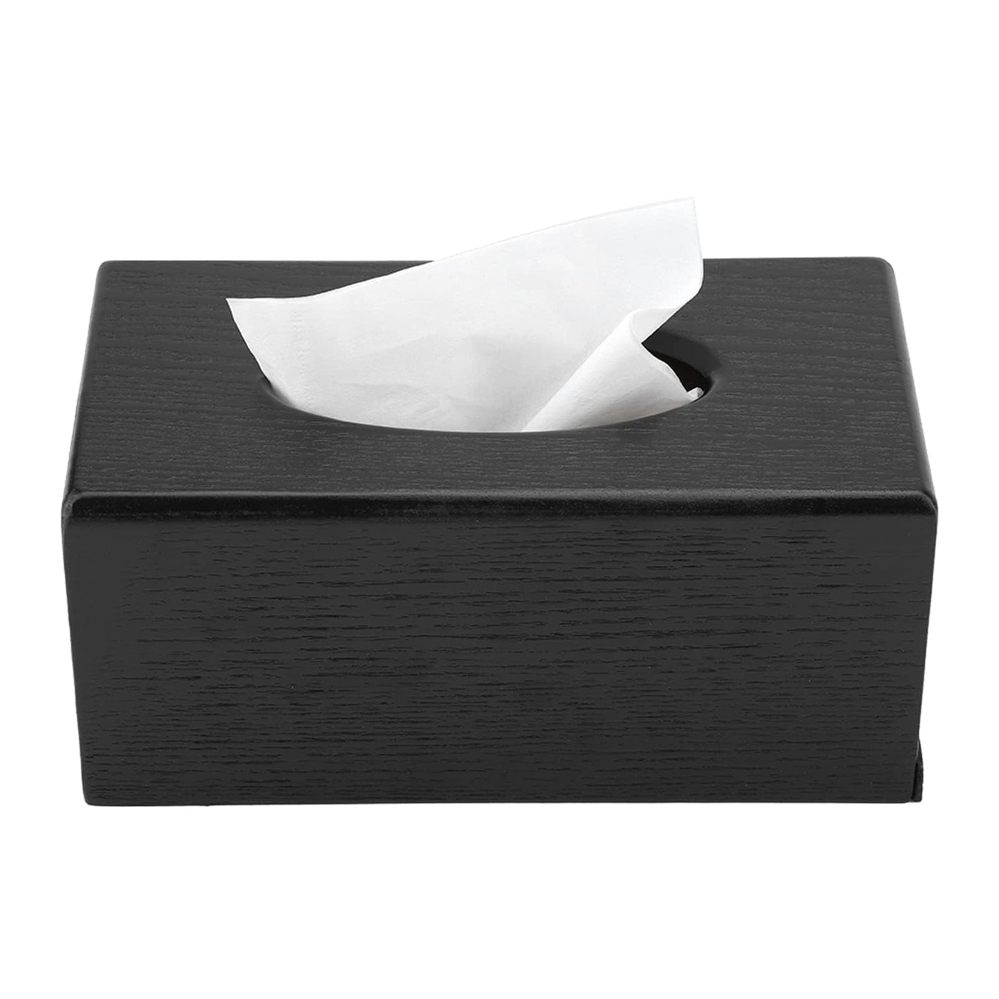 Wood Grain Tissue Box Cover with Easy Refill Slide Out Bottom, Modern Black Decorative Wooden Tissue Box Cover Rectangle Refillable Bathroom Facial Napkin Tissuebox Cover Holder (Black)