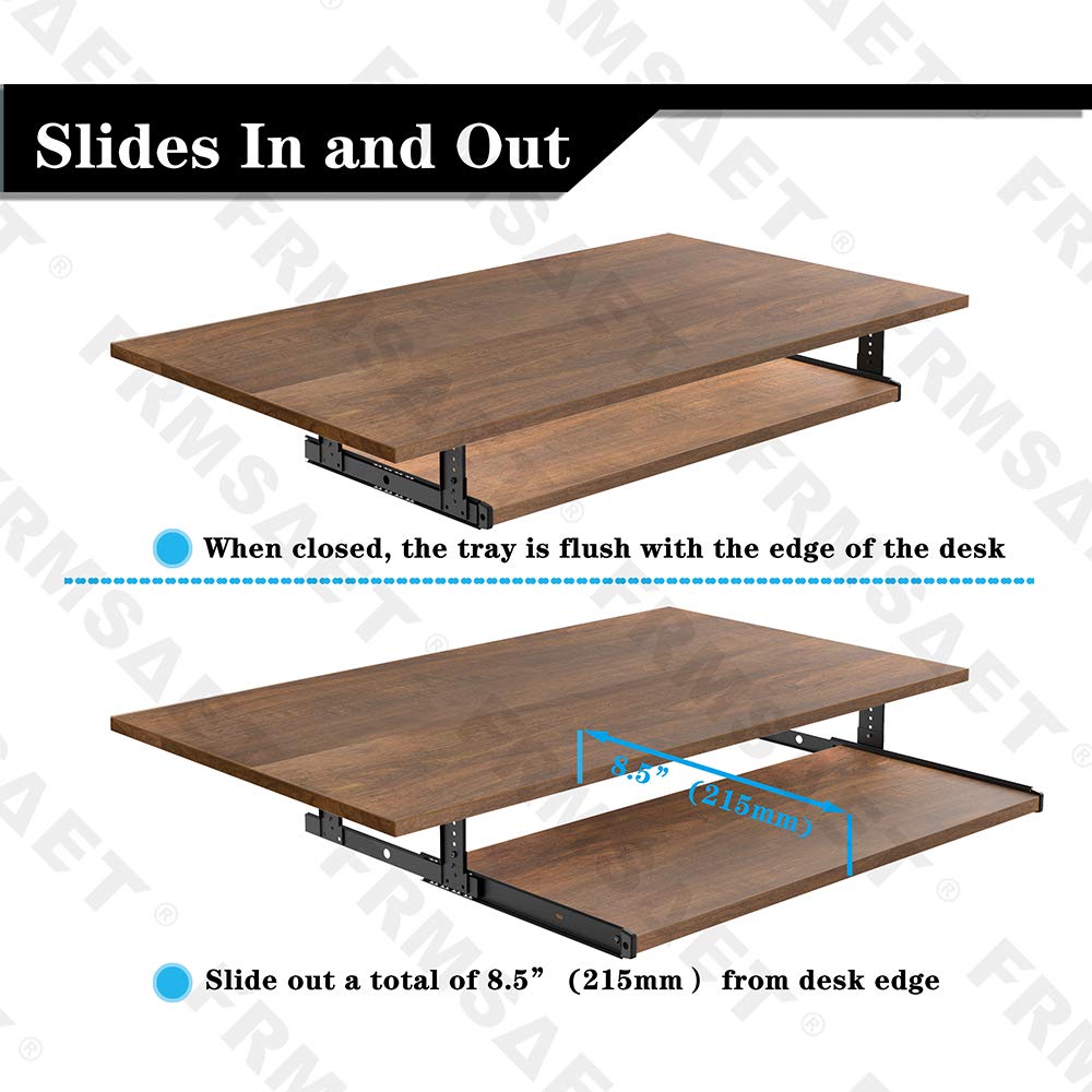 FRMSAET Furniture Accessories Office Product Suits Hardware 20/24/30 inches Keyboard Drawer Tray Wood Holder Under Desk Adjustable Height Platform. (30 inches, Brown)