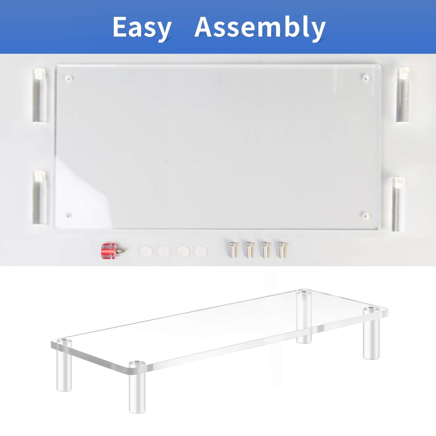 YestBuy 20x7.5 Acrylic Monitor Stand Riser, Clear Computer Stand for Laptop, iMac, Pc, Printer, Desktop Ergonomic,Desk Riser Work from Home Accessories Office Supplies Platform Save Space