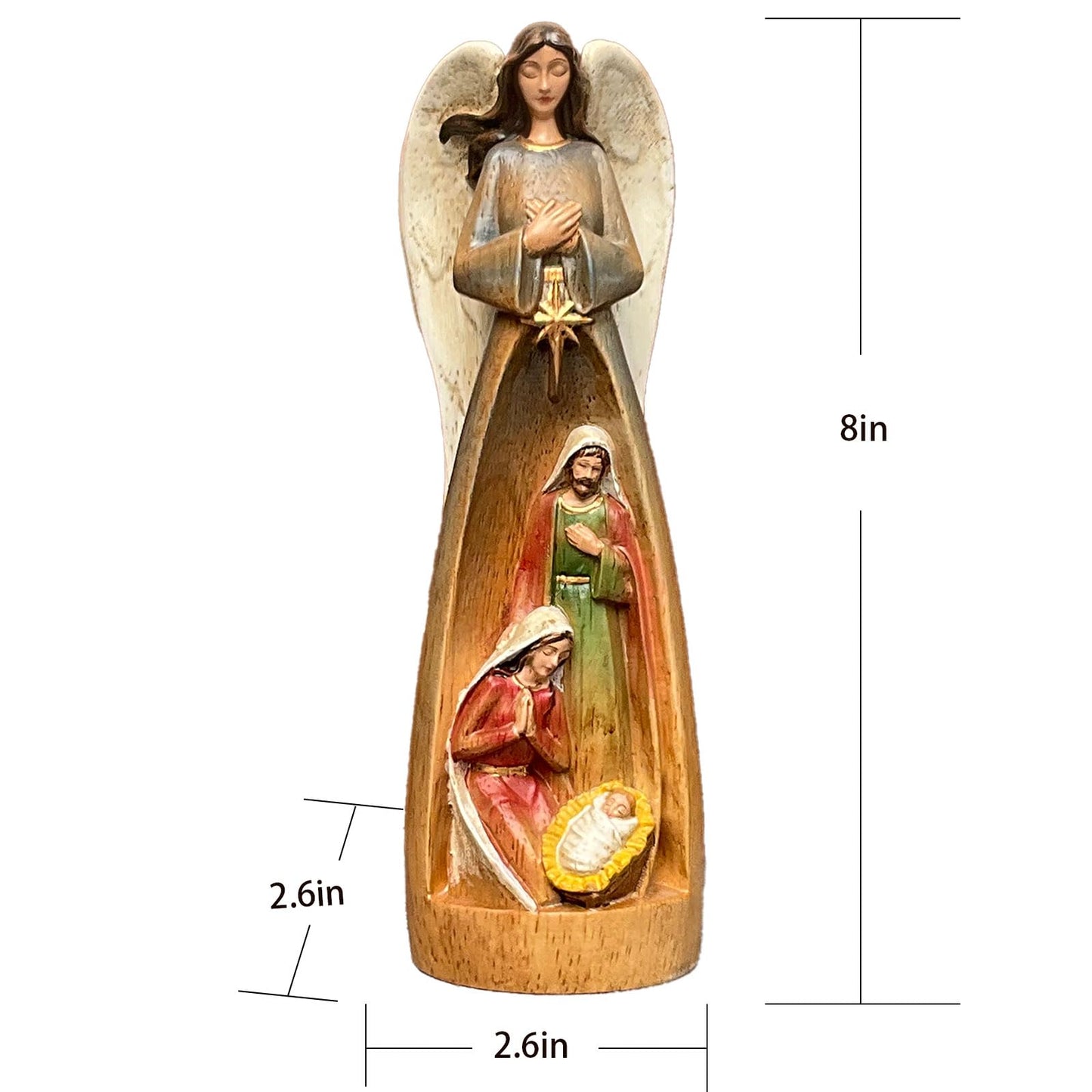 XXLTY Hand-Painted Wooden Carved Angel Nativity Scene Figurine Christmas Religious Decor Ornament for Home Table Display Holiday Decoration