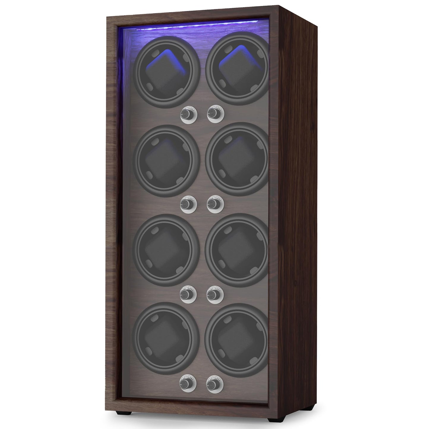 Domivans Watch Winder for Automatic Watches,8 Wooden Watch Rotating Case with LED Light,4 Rotation Modes, Elastic Watch Pillows Quiet Mabuchi Motor