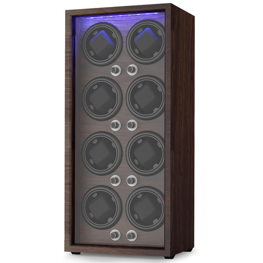 Domivans Watch Winder for Automatic Watches,8 Wooden Watch Rotating Case with LED Light,4 Rotation Modes, Elastic Watch Pillows Quiet Mabuchi Motor