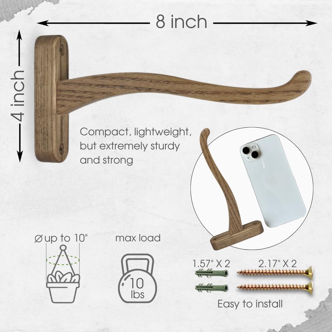 EvenWood Wooden Wall Plant Hanger for Plants - Wood Indoor Plant Hook for Wall Plant, Wind Chimes, Flower Brackets - Durable Bracket Plant Hanger (KO1)