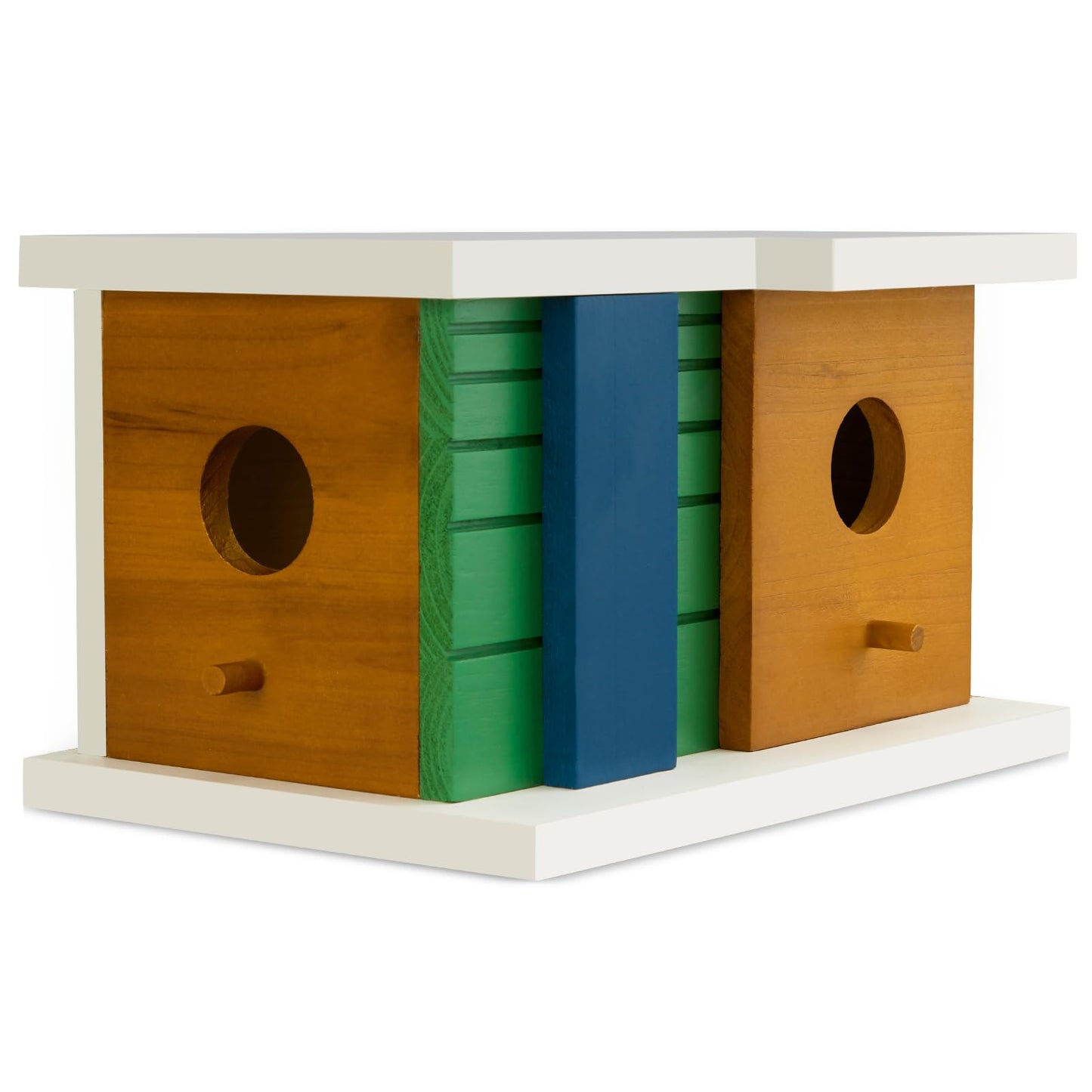 CLACKIBUKVYZ Bird House - Wooden Birdhouse with 2 Entrances - Outdoor Hanging Bird Nesting Box for Bluebirds, Finches, Cardinals - Durable Solid Wood Design, Ideal for Garden Decoration