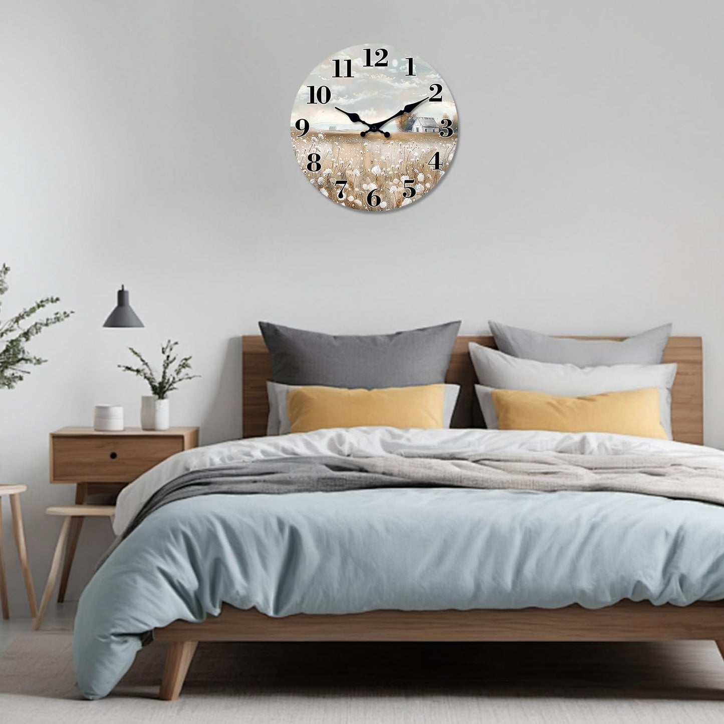 XFM Farmhouse Wall Clock for Living Room Decor 16 Inch Battery Operated Silent Non-Ticking Wooden Wall Clocks Rustic Country Flower Field Decorative Clock