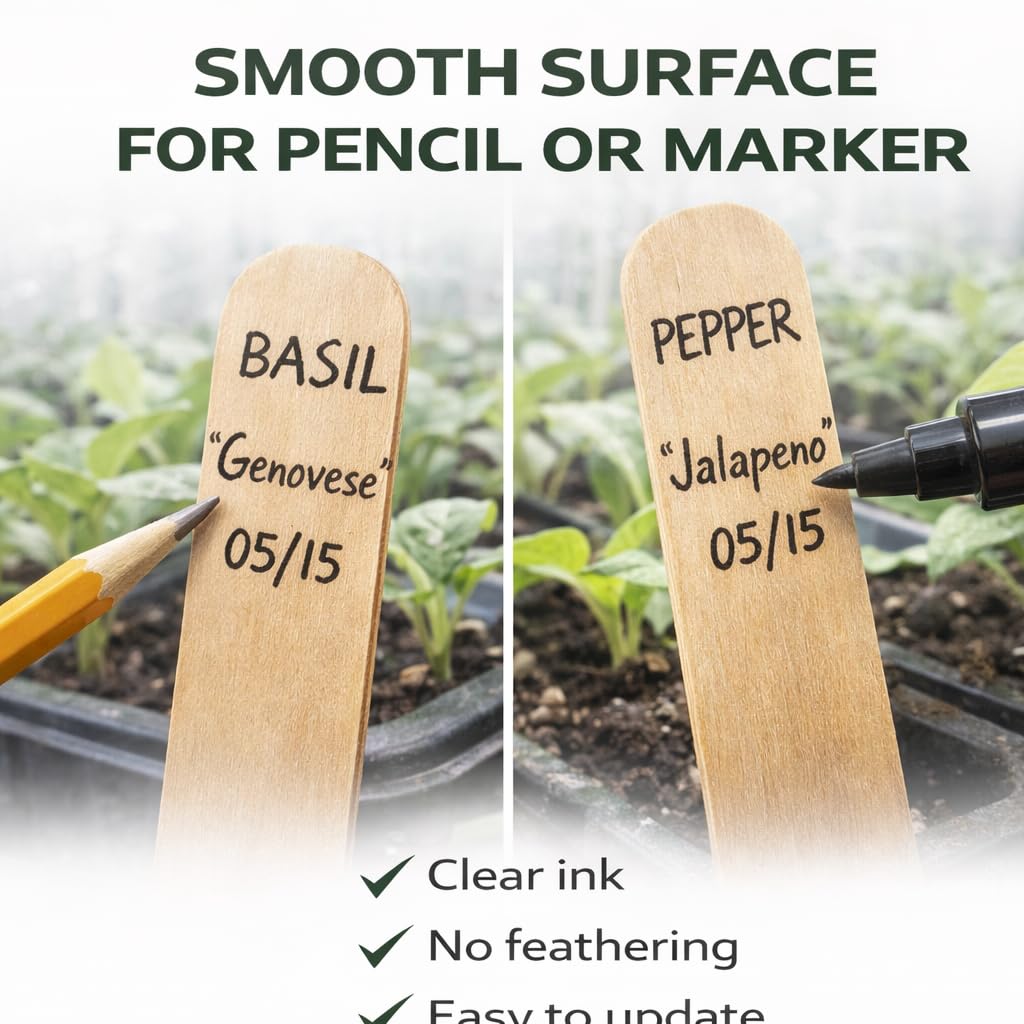 12" Wooden Plant Markers & Labels, 200 Pack – Wood Garden Label Stakes for Seed Starting, Outdoor Plants, Raised Beds & Greenhouse Use