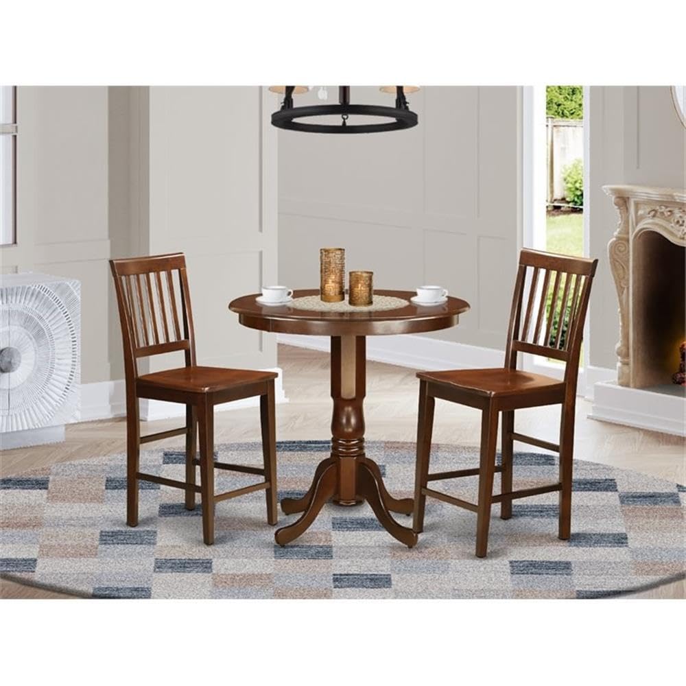 East West Furniture JAVN3-MAH-W 3 Piece Kitchen Counter Set for Small Spaces Contains a Round Dining Room Table with Pedestal and 2 Dining Chairs, 36x36 Inch, Mahogany