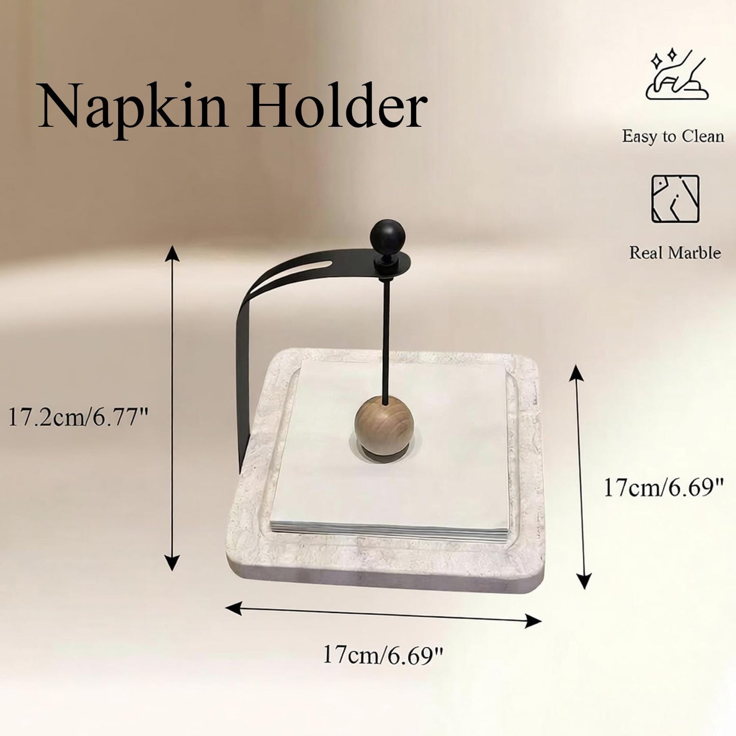 GDAOHELRS Marble Paper Napkin Holder for Table - Handcrafted Natural Stone, Weighted Fits 5-7" Cocktail & Dinner Napkins, Dining Table Centerpiece, Coffee Bar & Kitchen Decor